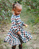 Fall Vintage Plaid Ruffle Swing Dress by Marie Nicole Clothing - Close-Up