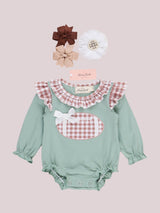 First Down Embroidered Gingham Football Ruffle Romper by The Honey and Bro Co. - Back View