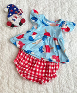 Independence Day Baby Ice Cream Plaid Print Set by The Honey and Bro Co. - Front View