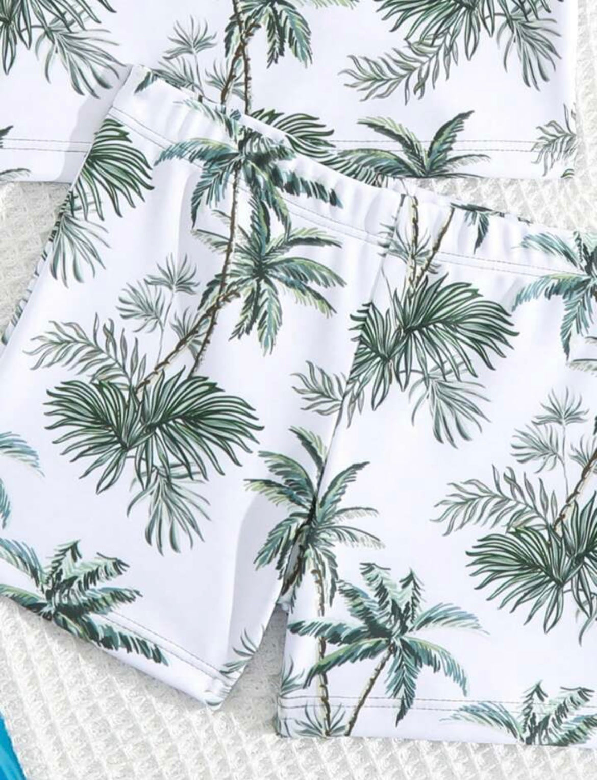 Paradise Palms Baby Boy Swim Set - Tropical Green Palm Print Tankini Back View