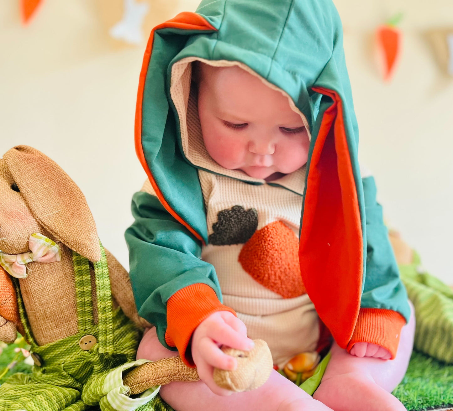 Carrot Patch Bunny Hooded Romper - Baby & Toddler Clothing | The Honey and Bro Co