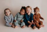 Baby Ribbed Playsuit with Pockets by Three Little Tots - Front View in Robin's Egg Blue