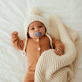 Natural Garter Stitch Knit Bonnet by Huggalugs - Close-Up
