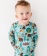 Woody Woodland Bamboo Pajamas | Kids Two-piece Set by The Honey and Bro Co. - Lifestyle View