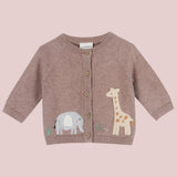 Giraffe Elephant Organic Baby Cardigan - Cafe Latte Color by Viverano