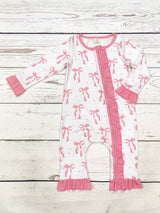 Baby Girl Bow Printed Zip Sleeper - Back View