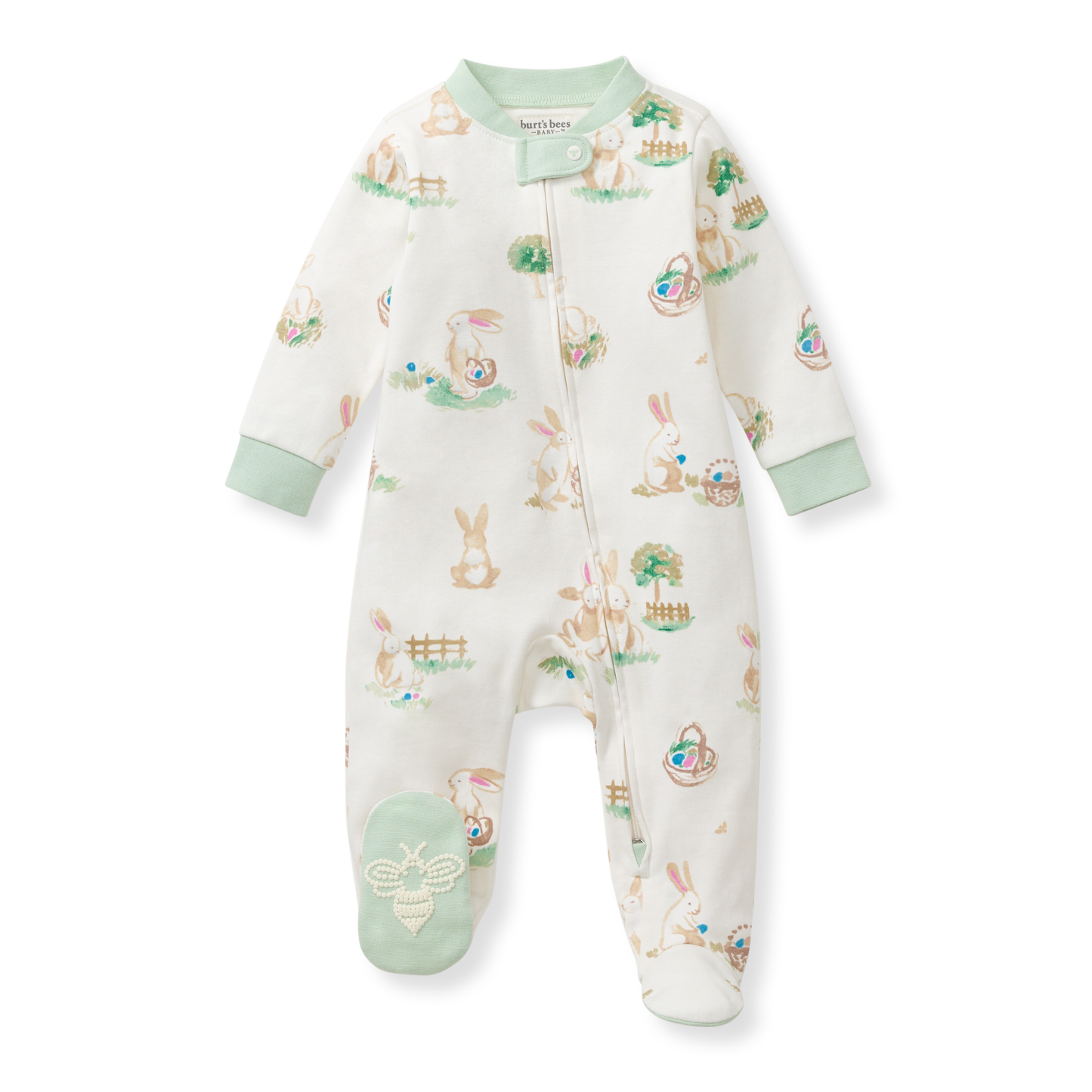 BUNNY EGG HUNT ORGANIC COTTON SLEEPER by Burt's Bees Baby - Front View - Easter Baby Clothing