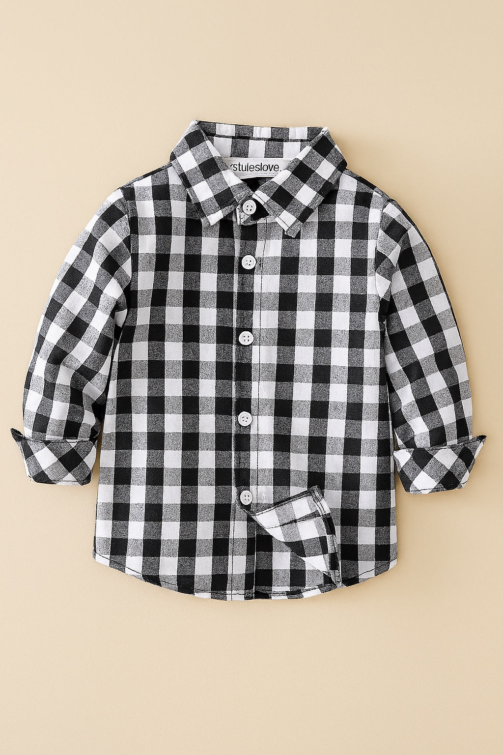 Black & White Plaid Cotton Button-Down Shirt by The Honey and Bro Co. - Front View