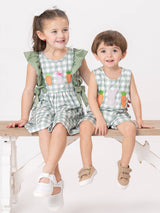 Gingham Carrot Patch Embroidered Baby Boy Johnny by Marie Nicole Clothing - Detail View - Easter Baby Clothing