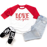 Pink Love You Valentine's Raglan | Girls Shirt by The Honey and Bro Co. - Lifestyle View