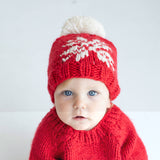 Snowflake Red Beanie Hat for Baby & Kids by Huggalugs - Back View