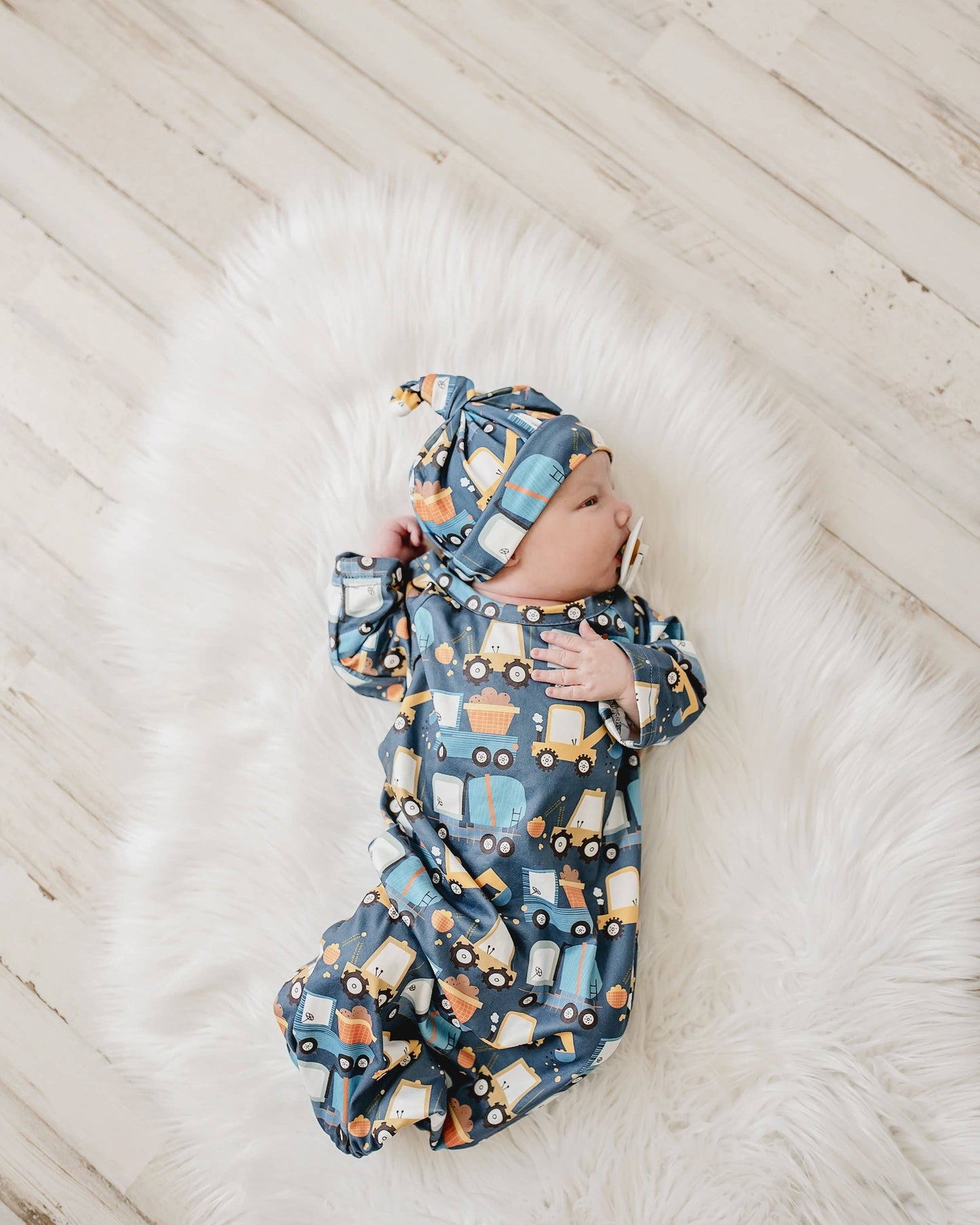 Truck Baby Gown and Hat Set | Infant Boys by Adorable Sweetness - Front View