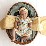 Citrus Squeeze Organic Cotton Short Sleeve Dress - Citrus Print Detail