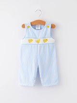 Spring and Summer Baby Chick Embroidery Blue Boy Romper by Rylee Faith Designs - Side View - Easter Baby Clothing
