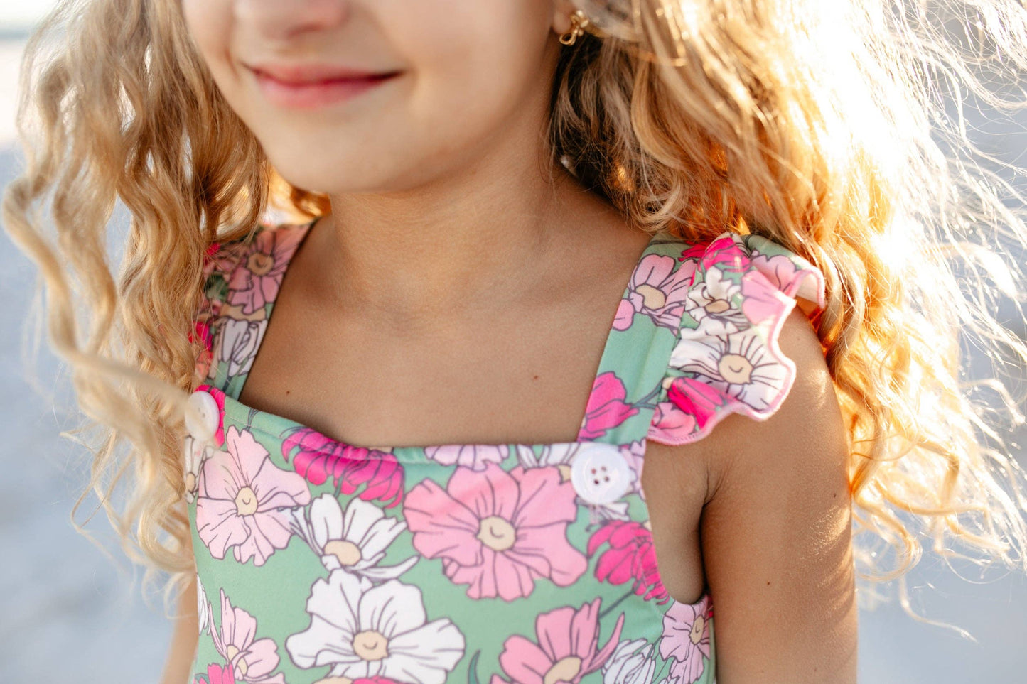 Mint Pink Floral Ruffle Jumpsuit - Back View