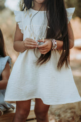 Charlotte Cloud Organic Muslin Sleeveless Dress | Cloud Blue by Mimi & Me - Styled View
