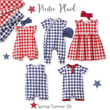 Picnic Plaid Soft Bamboo Bubble Romper for Baby Girls by The Honey and Bro Co. - Lifestyle View