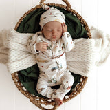 Vintage Cars print organic convertible romper snugglesuit front view