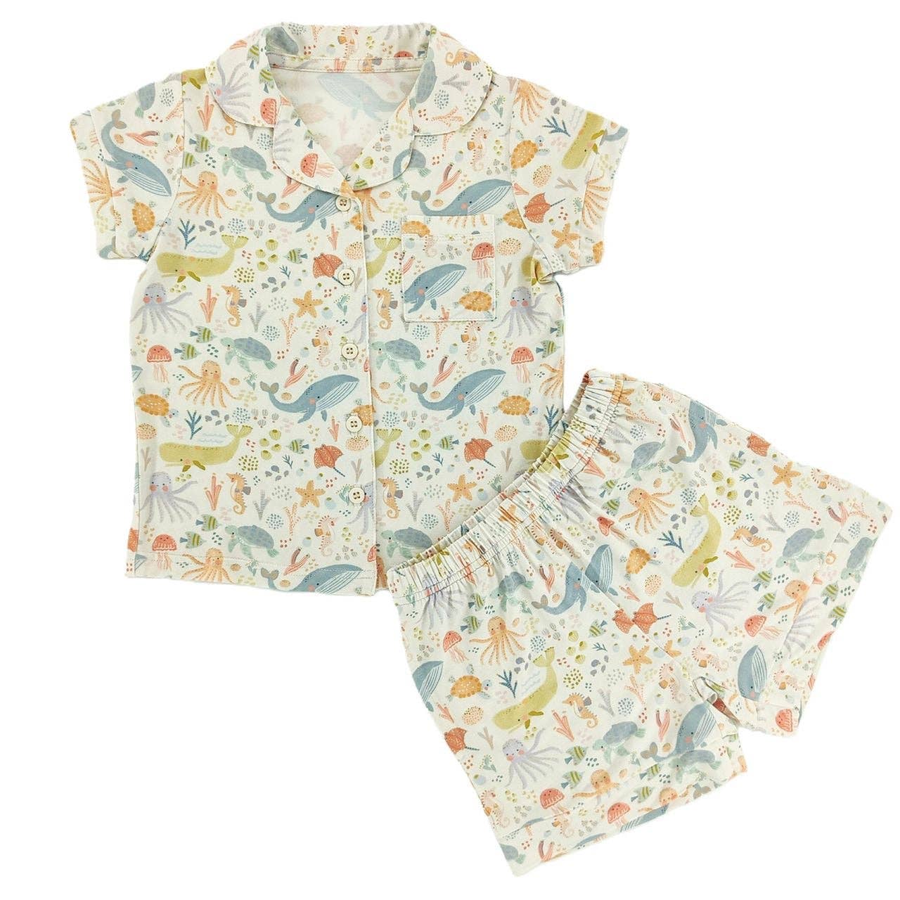 Underwater Friends Bamboo Short Button Up Set by Little One Shop - Ocean Print Toddler Two-Piece Outfit