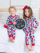 Apple Print Toddler Pajama Set Cotton Modal Blue - Back View Two Piece Sleepwear