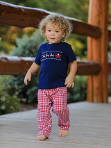 Baby Boy Christmas Outfit Set – Navy Santa Sleigh Holiday Collection by Rylee Faith Designs - Front View