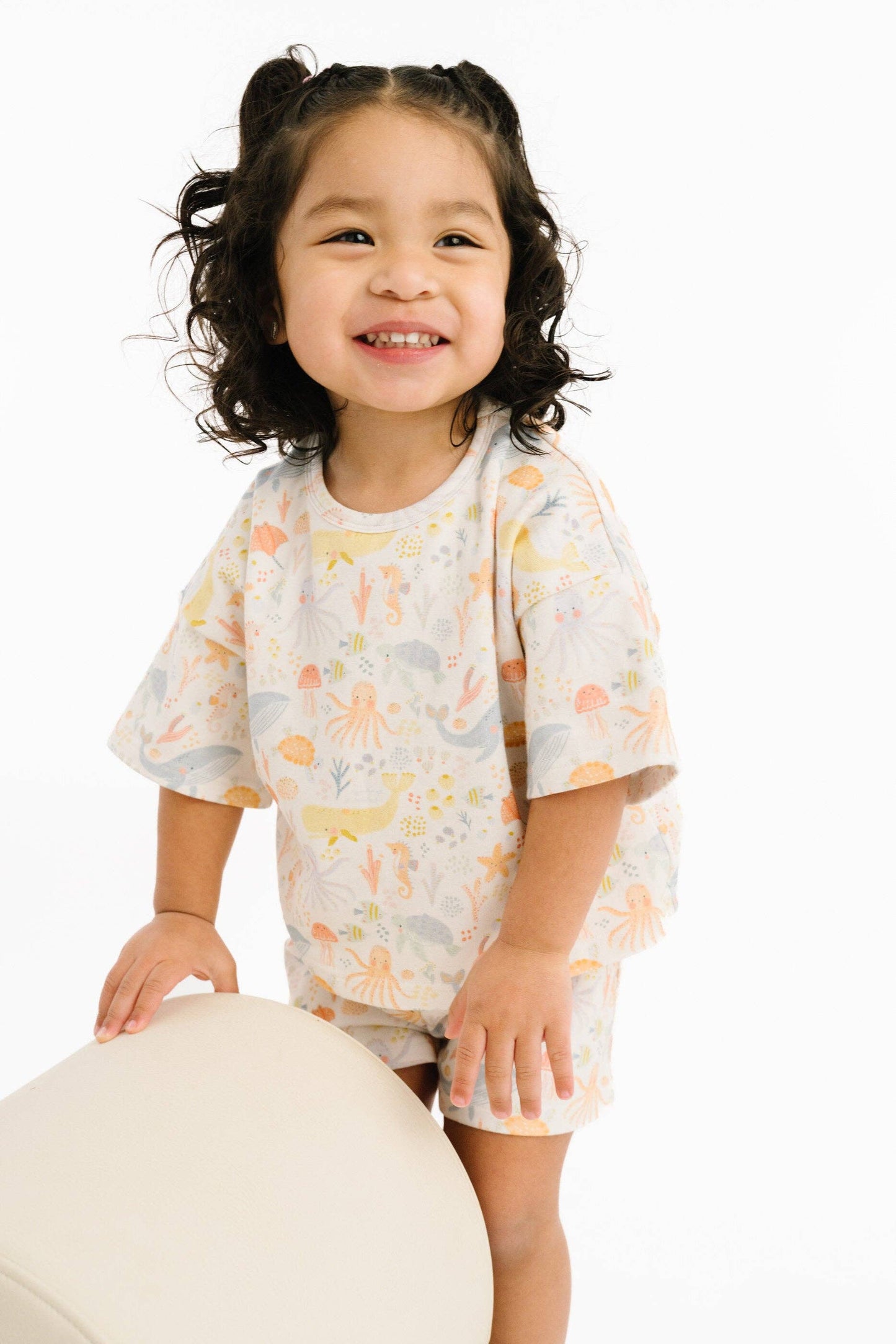 Underwater Friends Slouchy Set by Little One Shop - Ocean Print Two-Piece Baby Toddler Outfit Front View