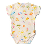 Beach Fun organic bodysuit back view showing snap closure