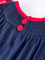 Baby Girl Christmas Romper – Navy Santa Sleigh Holiday Outfit by Rylee Faith Designs - Lifestyle View