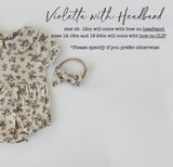 Violetta Floral Baby Bubble Romper & Bow Set by The Honey and Bro Co. - Back View