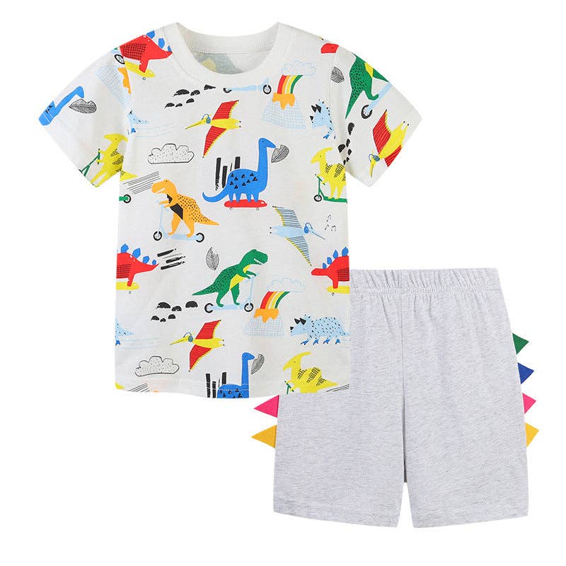 Boys cartoon printed cotton t-shirt and shorts set for toddlers 2Y-5Y