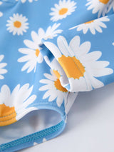 Daisy Print Long Sleeve Girls One Piece Swimsuit by Rylee Faith Designs - Close-Up