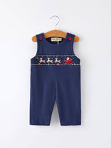 Baby Boy Christmas Romper – Navy Santa Sleigh Holiday Outfit by Rylee Faith Designs - Front View