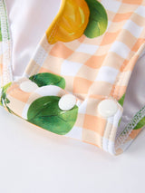 Lemon Print Long Sleeve Girls One Piece Swimsuit by Rylee Faith Designs - Lifestyle View