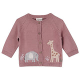 Giraffe Elephant Organic Baby Cardigan - Vintage Rose Color by Viverano