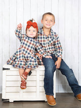 Fall Vintage Plaid Ruffle Swing Dress by Marie Nicole Clothing - Styled View