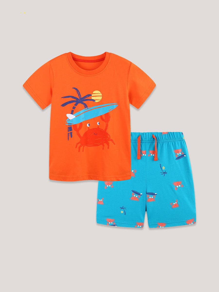 Boys cartoon knit cotton summer short set for toddlers 2Y-5Y