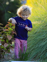 Baby Boy Christmas Outfit Set – Navy Santa Sleigh Holiday Collection by Rylee Faith Designs - Back View