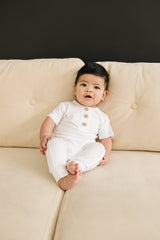 Bamboo Henley Romper in Purple - Flat Lay