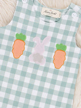 Gingham Carrot Patch Embroidered Baby Boy Johnny by Marie Nicole Clothing - Back View - Easter Baby Clothing