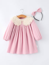 Purple Lace Collar Long Sleeve Dress by Rylee Faith Designs - Front View - Baby Girl Dress