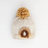 Gold Rainbow Knit Beanie Hat by Huggalugs - Front View