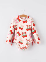 Cherry Print Baby Girl One-Piece Swimsuit - UPF Sun Protection Swimwear Front View