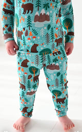 Woody Woodland Bamboo Pajamas | Kids Two-piece Set by Bird & Bean® - Close-Up