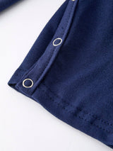 Baby Boy Christmas Romper – Navy Santa Sleigh Holiday Outfit by Rylee Faith Designs - Close-Up
