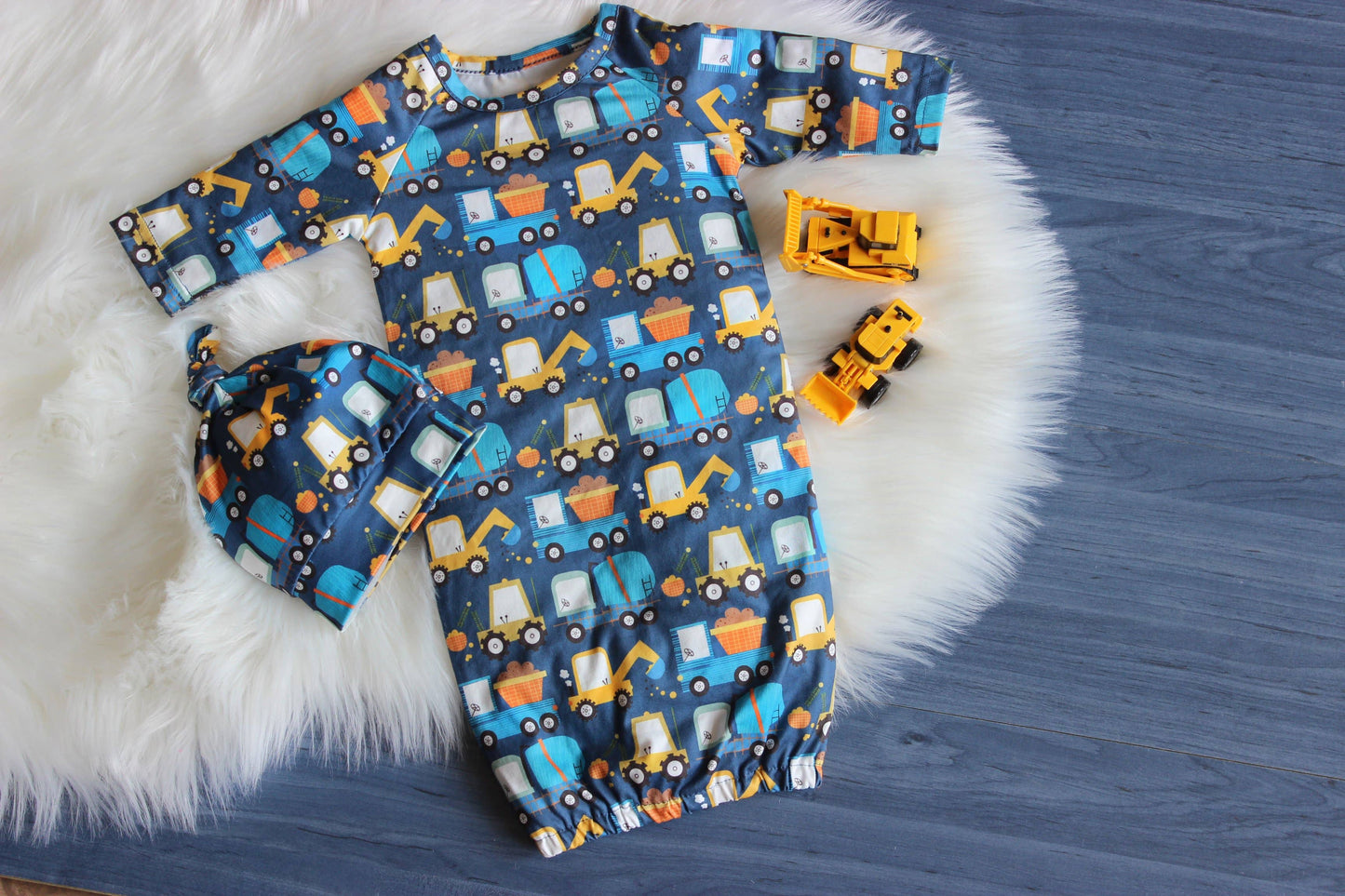 Truck Baby Gown and Hat Set | Infant Boys by Adorable Sweetness - Back View