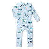 Blue Ocean Organic Snugglesuit - Back View Showing Ocean Print