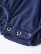 Baby Girl Christmas Romper – Navy Santa Sleigh Holiday Outfit by Rylee Faith Designs - Close-Up
