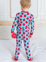 Apple Print Toddler Pajama Set Cotton Modal Blue - Close Up Apple Design Pattern