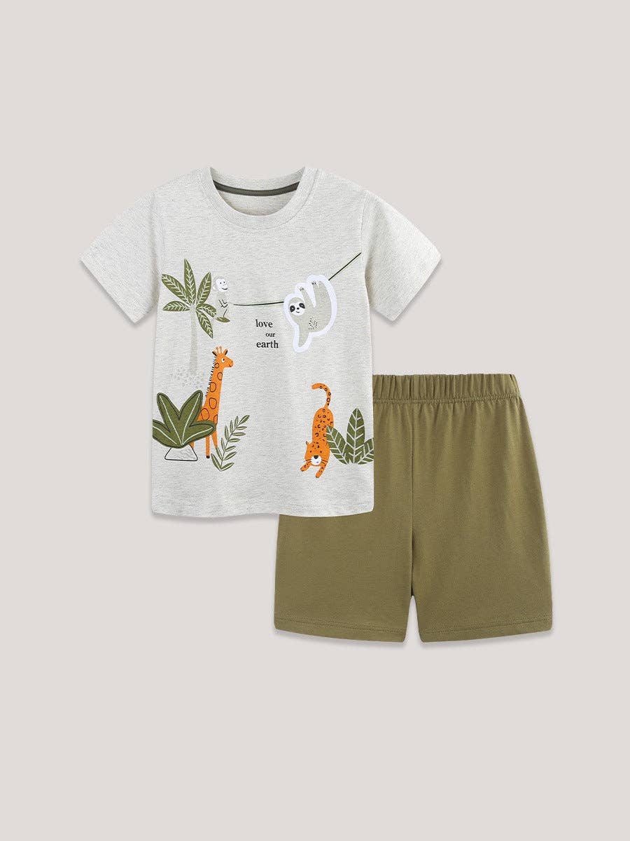 Boys animal cartoon cotton two-piece summer set for toddlers 2Y-5Y