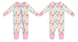 Ladybug Floral Zippy Pajamas by Joan's - Front View - Bamboo Baby Pajamas